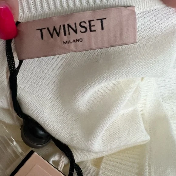 TWINSET Milano White and Gray Lace Cardigan - Picture 8 of 12